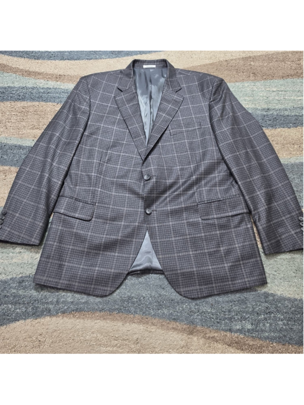 Peter Millar Cashmere Wool Blazer Gray Check Sport Coat 48R Made Canada